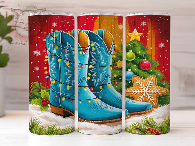 Teal Western Cowboy Christmas Tumbler, Western Christmas, Cowboy Tumbler, 20Oz Wrap Design, Country Christmas Art, Western Sublimation, Teal Holiday Design Sublimation Lara' s Designs 