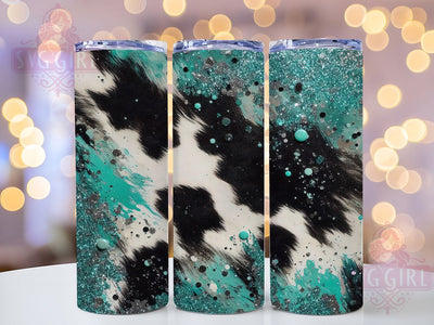Teal Western Cowhide Tumbler Wrap, Glitter Tumbler Wrap, Cow Print Sublimation, Western Tumbler Design, 20oz Tumbler PNG, Rustic Tumbler Wrap, Teal Western Design Sublimation SvggirlplusArt 