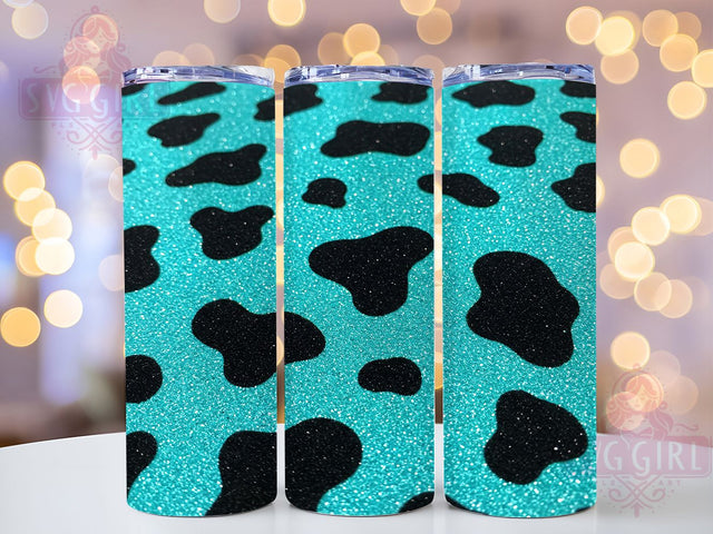 Teal Western Cowhide Tumbler Wrap, Glitter Tumbler Wrap, Cow Print Sublimation, Western Tumbler Design, 20oz Tumbler PNG, Rustic Tumbler Wrap, Teal Western Design Sublimation SvggirlplusArt 