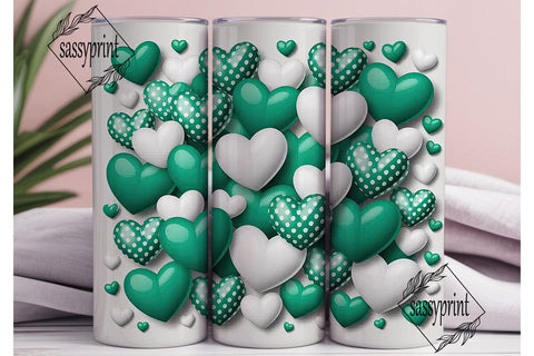 Teal White Glossy Hearts 20oz Tumbler Sublimation sassyprint 