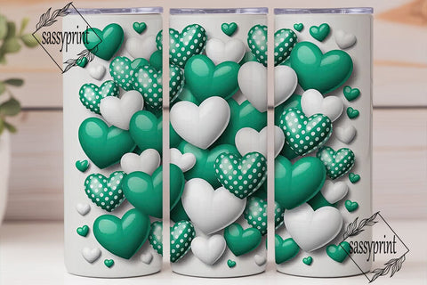 Teal White Glossy Hearts 20oz Tumbler Sublimation sassyprint 