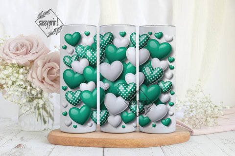 Teal White Glossy Hearts 20oz Tumbler Sublimation sassyprint 