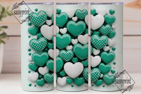 Teal White Glossy Hearts 20oz Tumbler Sublimation sassyprint 