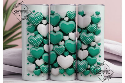 Teal White Glossy Hearts 20oz Tumbler Sublimation sassyprint 