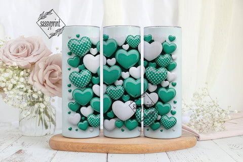Teal White Glossy Hearts 20oz Tumbler Sublimation sassyprint 