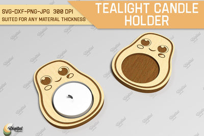 Tealight Candle Holder Laser Cut. Cute Avocado SVG SVG Evgenyia Guschina 