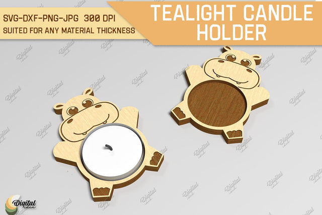 Tealight Candle Holder Laser Cut. Cute Hippo SVG SVG Evgenyia Guschina 