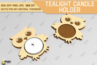 Tealight Candle Holder Laser Cut. Cute Owl SVG SVG Evgenyia Guschina 