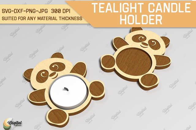 Tealight Candle Holder Laser Cut. Cute Panda SVG SVG Evgenyia Guschina 