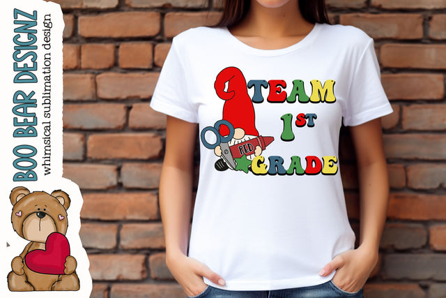 Team First Grade, Back to School Gnome clipart Sublimation Boo Bear Designz 