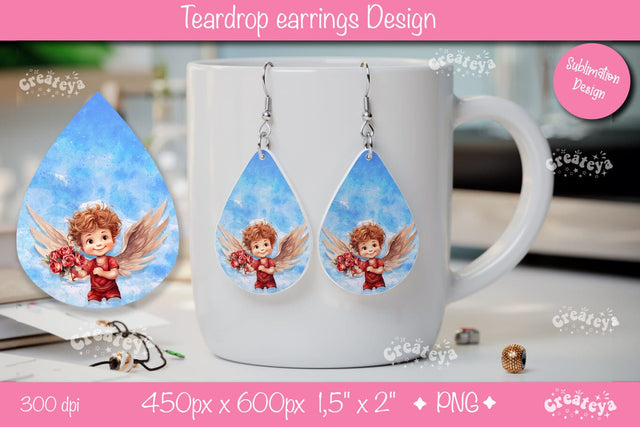 Teardrop Angel Earrings – Valentine’s Watercolor Design PNG Sublimation Createya Design 