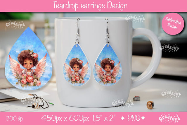 Teardrop Angel PNG Design – Valentine’s Sublimation Earrings Sublimation Createya Design 