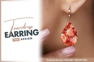 Teardrop Earring Png Featuring Fresh Strawberries Sublimation Regulrcrative 
