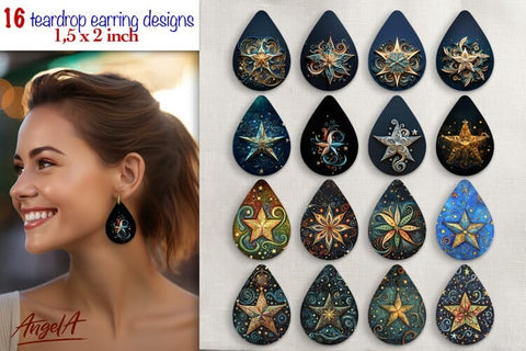 Teardrop Earring sublimation bundle / Christmas star Sublimation Angelina Semenova 