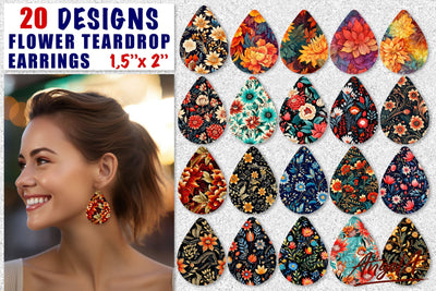 Teardrop earring sublimation bundle / Flower earrings, batik Sublimation Angelina Semenova 