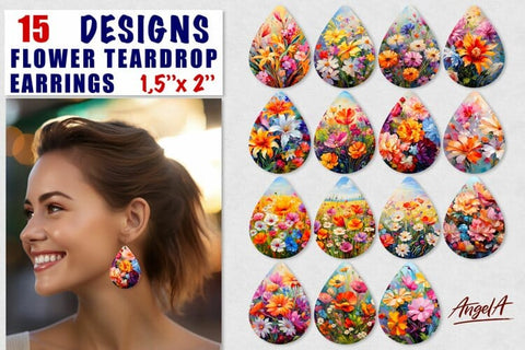 Teardrop earring sublimation bundle / Flower earrings Sublimation Angelina Semenova 