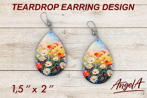 Teardrop earring sublimation bundle / Flower earrings Sublimation Angelina Semenova 