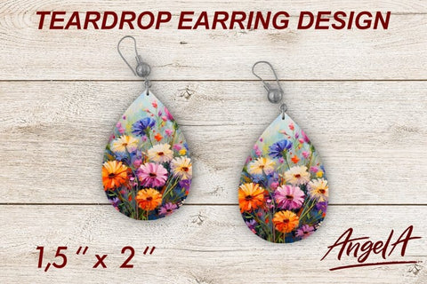Teardrop earring sublimation bundle / Flower earrings Sublimation Angelina Semenova 