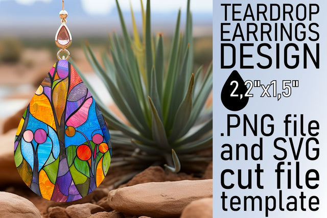 Teardrop Earrings Colorful Stained Glass Tree Art Sublimation afrosvg 