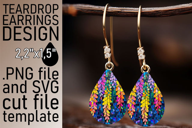 Teardrop Earrings Colorful Stained Glass Tree Design Sublimation afrosvg 