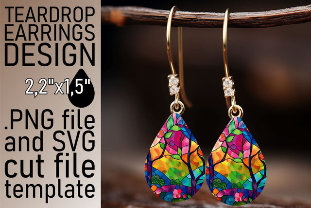 Teardrop Earrings Colorful Stained Glass Tree Sublimation Sublimation afrosvg 