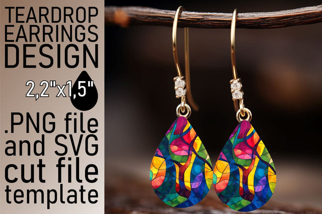 Teardrop Earrings Colorful Stained Glass Tree Sublimation Sublimation afrosvg 