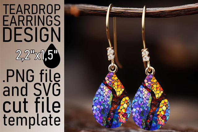 Teardrop Earrings Colorful Tree Stained Glass Design Sublimation afrosvg 