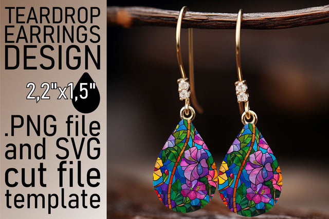 Teardrop Earrings Colorful Tree Stained Glass Sublimation Sublimation afrosvg 