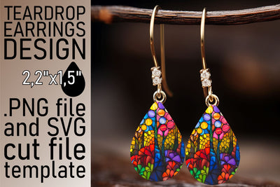 Teardrop Earrings Stained Glass Tree Colorful Art Sublimation afrosvg 