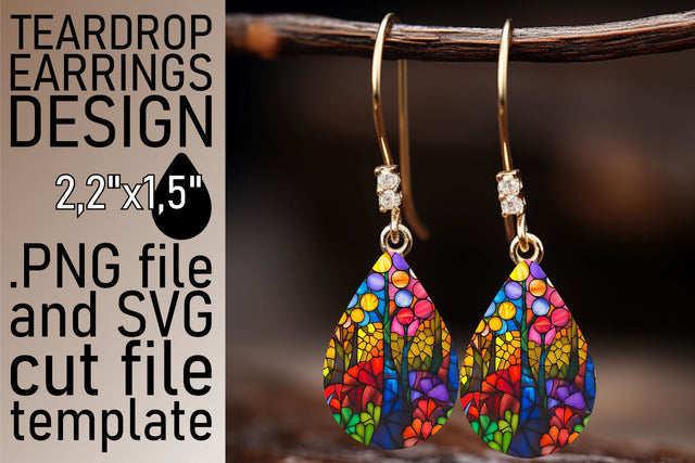 Teardrop Earrings Stained Glass Tree Colorful Art Sublimation afrosvg 