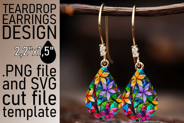 Teardrop Earrings Stained Glass Tree Colorful Design Sublimation afrosvg 