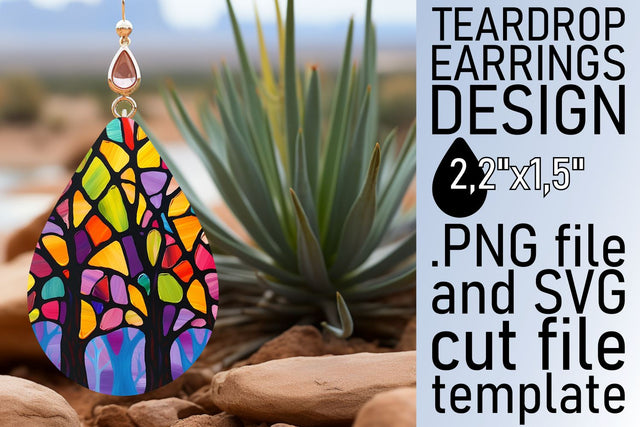 Teardrop Earrings Stained Glass Tree Colorful Design Sublimation afrosvg 