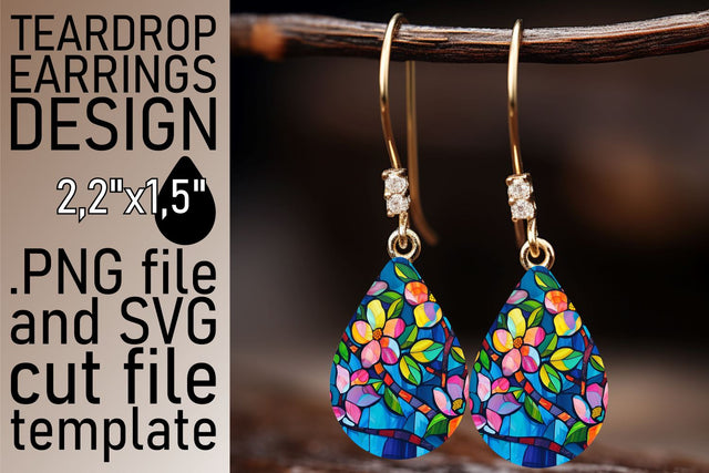Teardrop Earrings Stained Glass Tree Colorful Design Sublimation afrosvg 