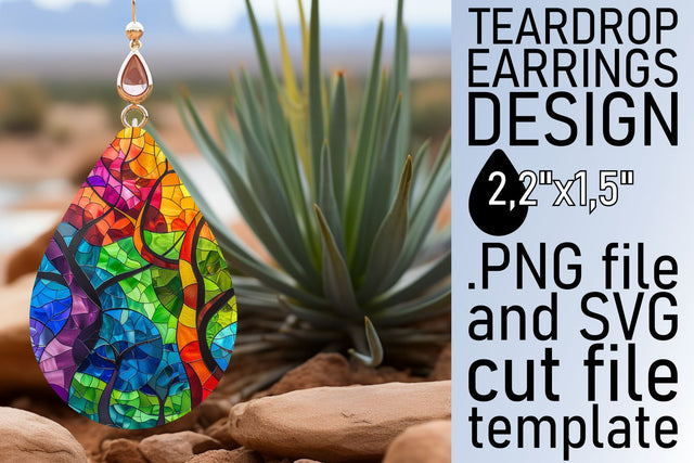 Teardrop Earrings Stained Glass Tree Colorful Design Sublimation afrosvg 