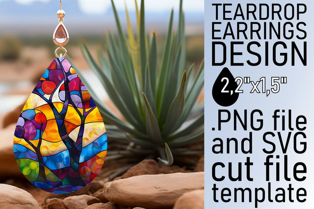 Teardrop Earrings Stained Glass Tree Colorful Sublimation Sublimation afrosvg 
