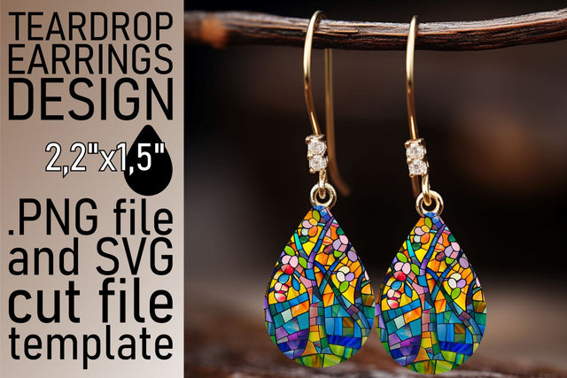 Teardrop Earrings Stained Glass Tree Colorful Sublimation Sublimation afrosvg 