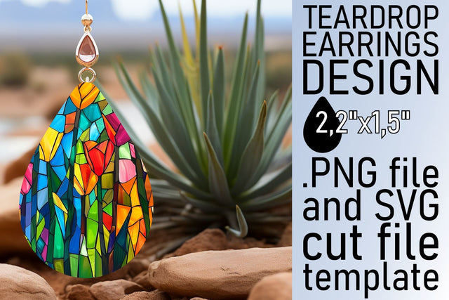 Teardrop Earrings Stained Glass Tree Colorful Sublimation Sublimation afrosvg 