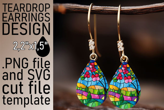 Teardrop Earrings Stained Glass Tree Colorful Sublimation Sublimation afrosvg 