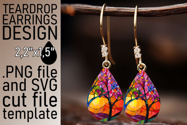 Teardrop Earrings Stained Glass Tree Sublimation Design Sublimation afrosvg 