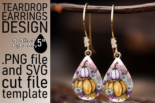 Teardrop Earrings Watercolor Pumpkin Sublimation afrosvg 