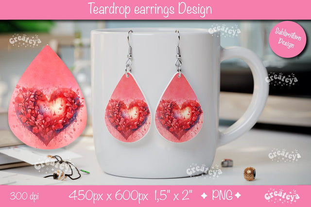 Teardrop Flower Earrings – Valentine’s Day Heart Sublimation Print Sublimation Createya Design 