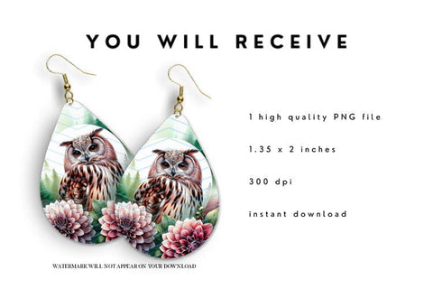 Teardrop Owl Earrings Sublimation PNG Sublimation BijouBay 