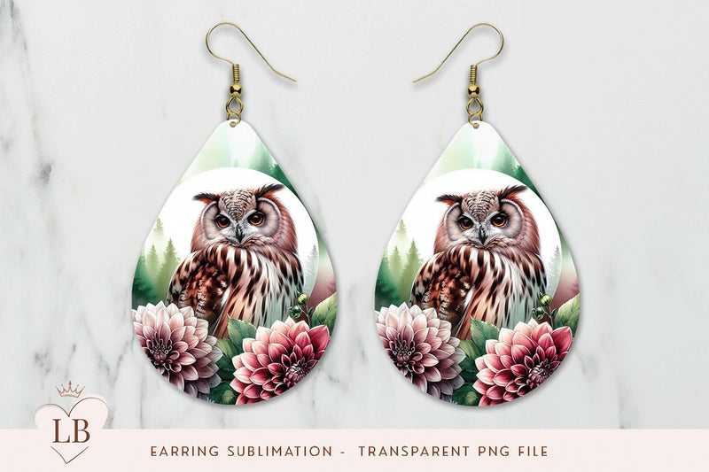 Teardrop Owl Earrings Sublimation PNG Sublimation BijouBay 