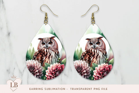Teardrop Owl Earrings Sublimation PNG Sublimation BijouBay 