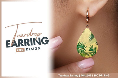 Teardrop palm leaf design earring png Sublimation Regulrcrative 