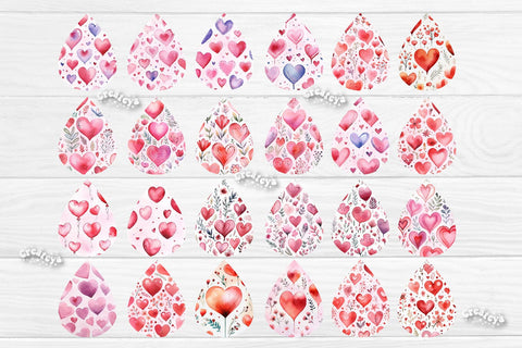 Teardrop Sublimation earring bundle Heart Flower Sublimation design Valentine Hearts Watercolor png Sublimation Createya Design 