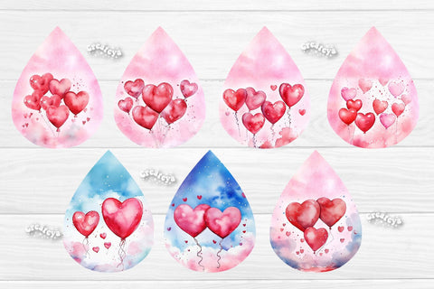 Teardrop Sublimation earring bundle Heart Flower Sublimation design Valentine Hearts Watercolor png Sublimation Createya Design 