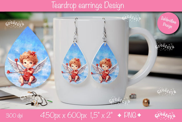Teardrop Valentine’s Earrings – Angel Watercolor Sublimation Art Sublimation Createya Design 