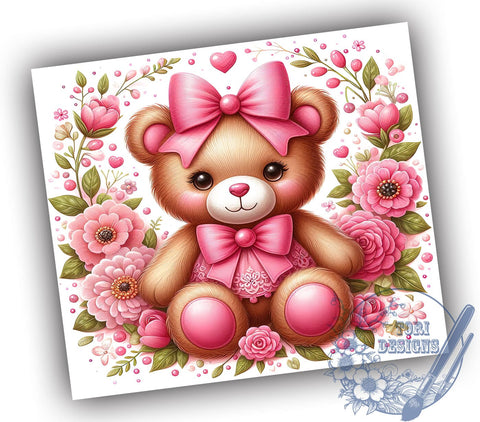 Teddy Bear 20oz Skinny Tumbler, Baby Bear Tumbler Png, Straight & Tapered Tumbler Wrap, Instant Digital Download Sublimation ToriDesigns 