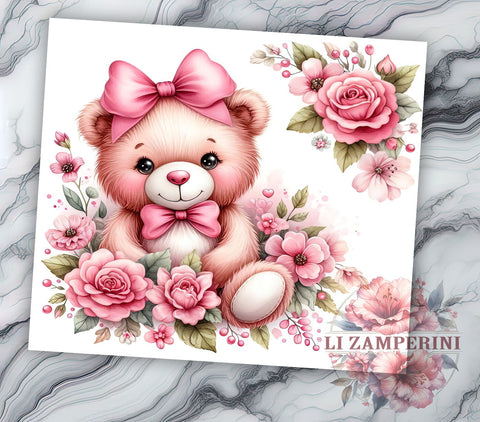 Teddy Bear 20oz Tumbler Wrap PNG, Cute Bows Tumbler Png, Straight & Tapered Tumbler Wrap, Instant Digital Download Sublimation Li Zamperini 